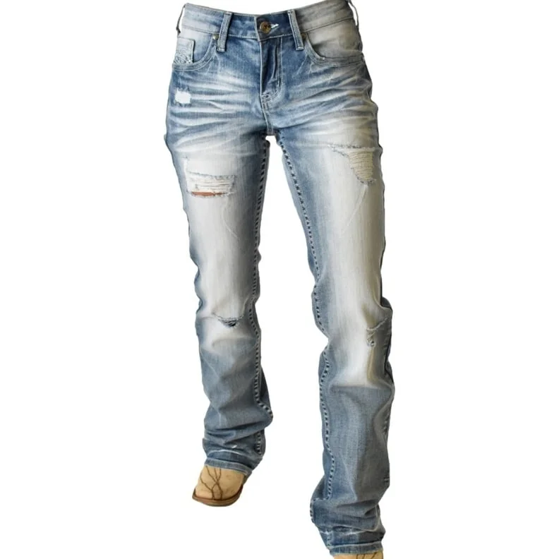 Cowgirl Tuff Western Jeans Womens Mid Rise Bootcut Light Wash JCHAIN