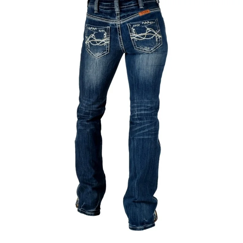 Cowgirl Tuff Western Jeans Womens Barbed Wire Dark Wash JBTARE