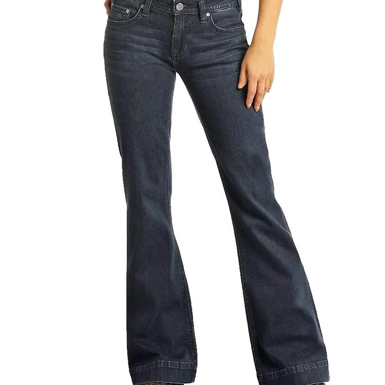 Rock & Roll Denim Jean Women Trouser Mid Rise Stretch Dark W8M4164