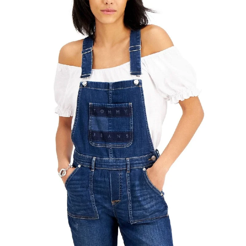 Tommy Jeans Women's Logo Denim Overalls Blue Size 28