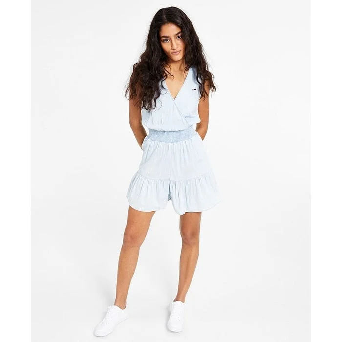 Tommy Jeans Women's Smocked Waist Romper Blue Size X-Small - XS