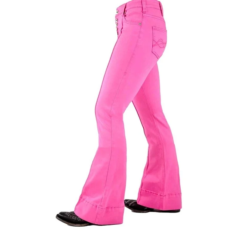 Cowgirl Tuff Western Jeans Womens Trouser Button Hot Pink JHOTPI