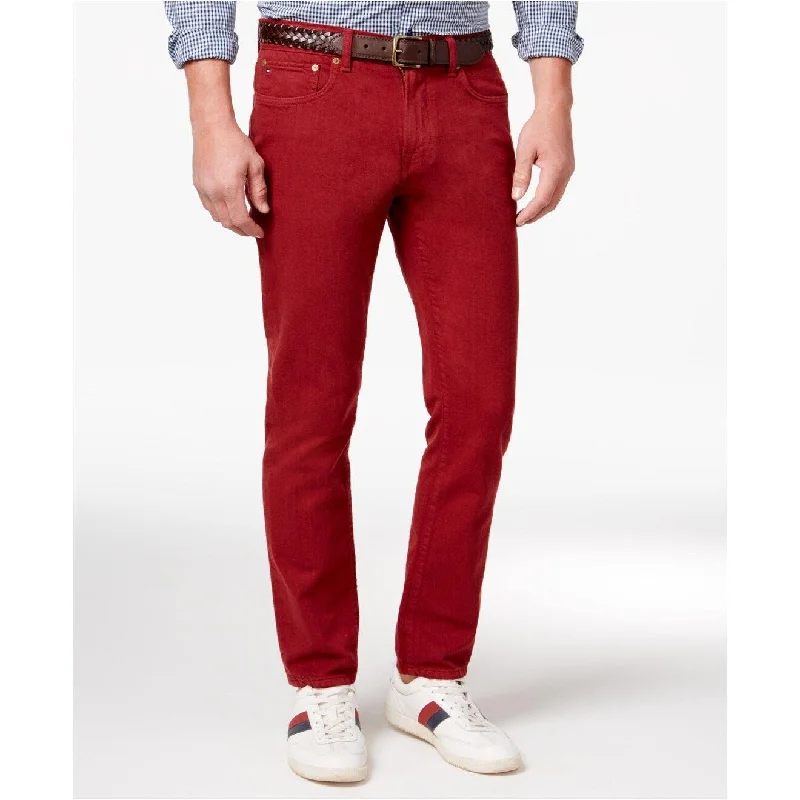 Tommy Hilfiger Mens Straight Fit Cotton Jeans Red - 38X32