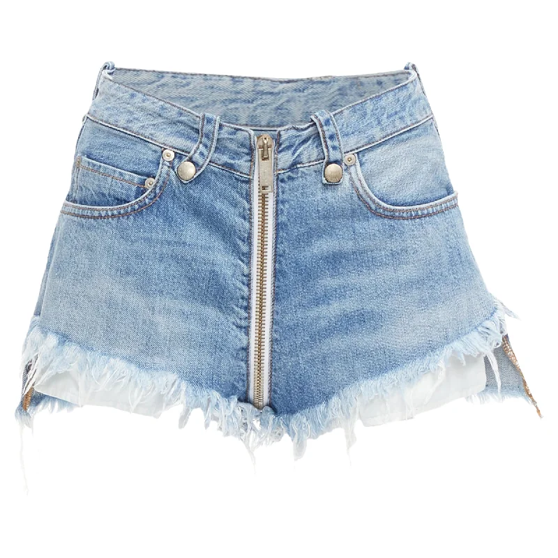 Unravel Project Denim Full Zip Crotch Fray Edge Wide Shorts