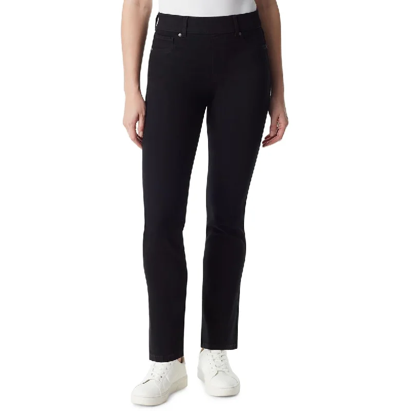 Womens Solid High Rise Straight Leg Pants