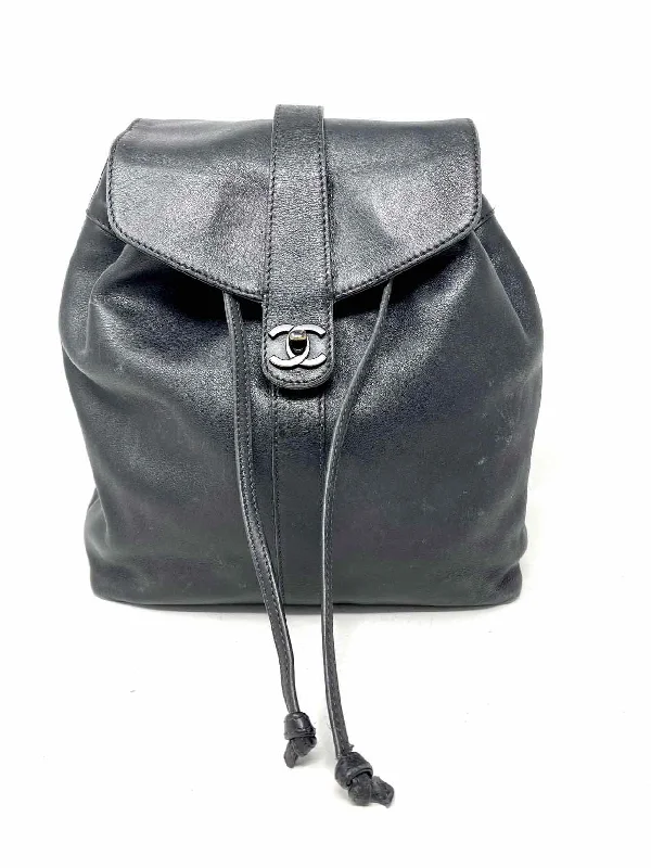 Chanel Black Drawstring Leather AS IS Designer BackPack