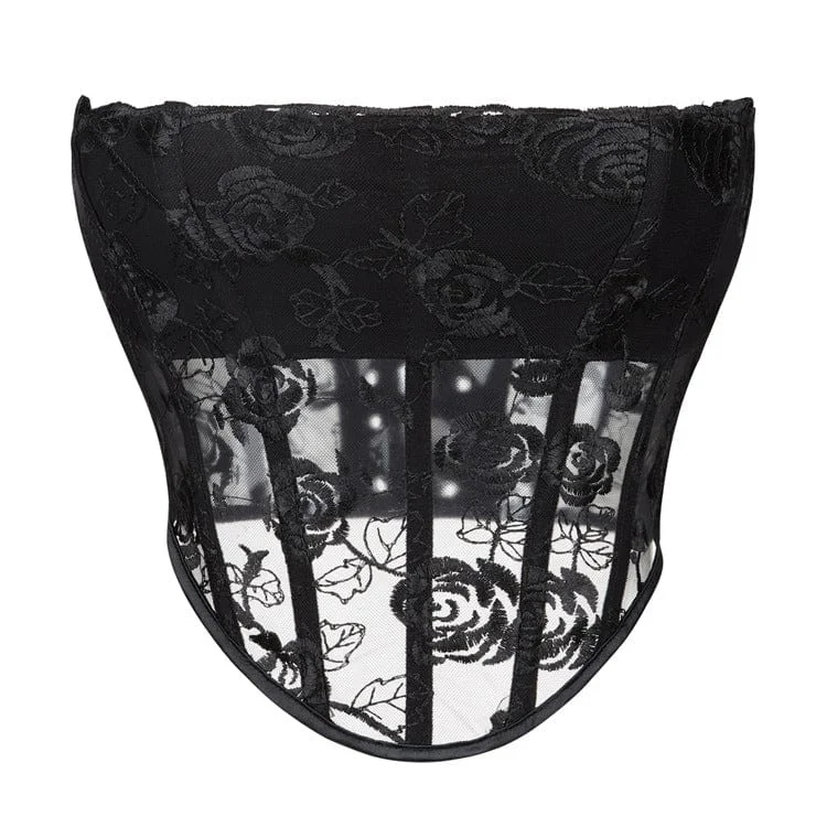 Women's Gothic Floral Mesh Lace Overbust Corsets