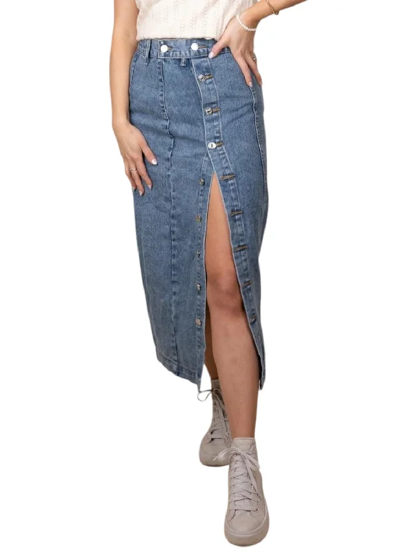 Taylor Denim Midi Skirt In Dark Wash