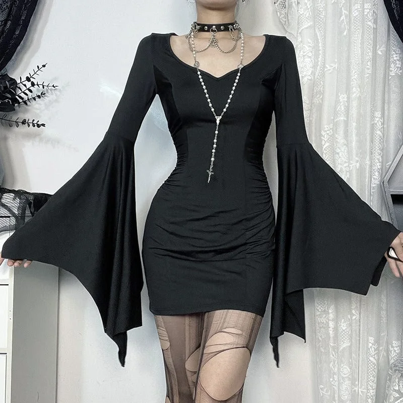 Women's Punk Long Batwing Sleeved Short Dress