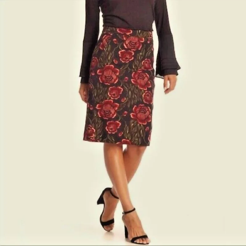 Floral Roses Print Woven Pencil Skirt In Multicolor