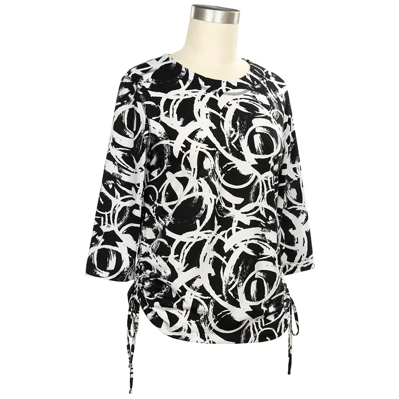 Women's Black & White Abstract Circle Print Top 419C