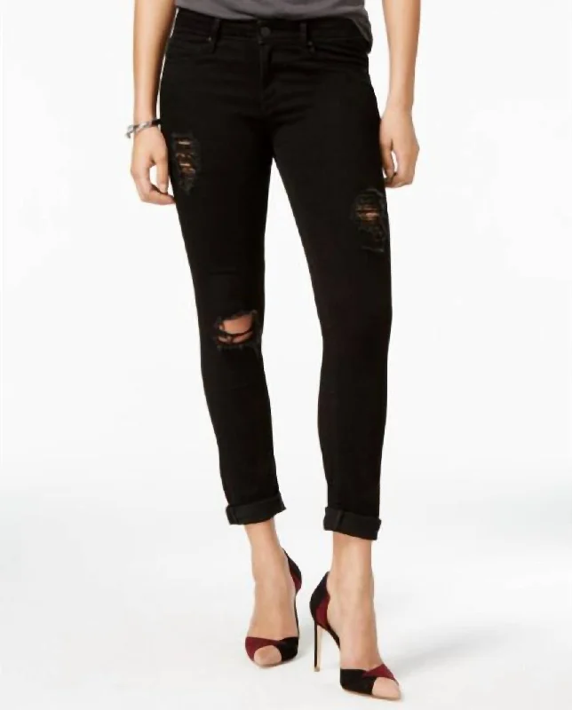 Karen Cuffed Crop Ripped Skinny Jeans In Black