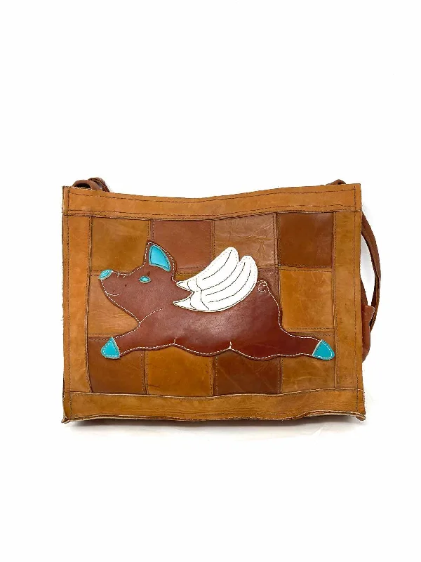 Brown/Blue Applique Leather Purses Tote