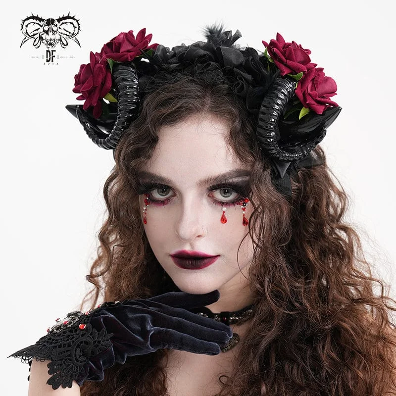 Women's Gothic Horn Rose Mesh Hair Accessories