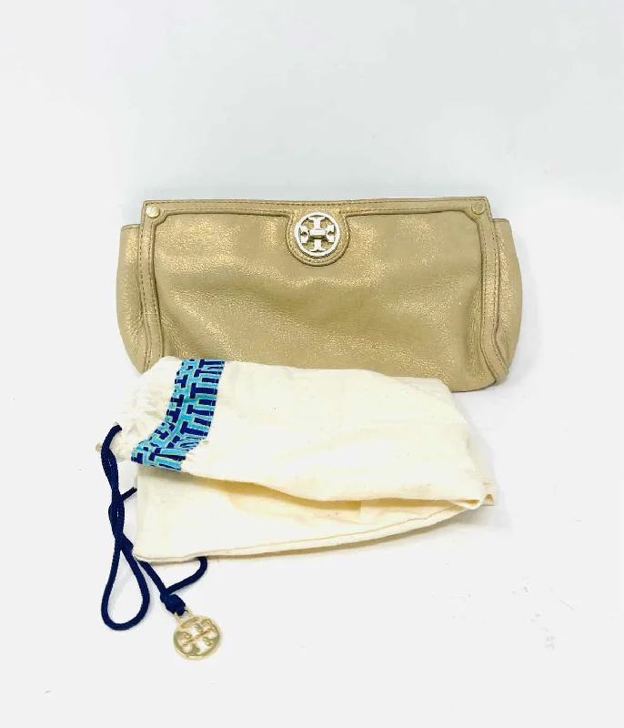 Tory Burch Size Gold Shimmer Leather AS IS Designer Clutch Purse