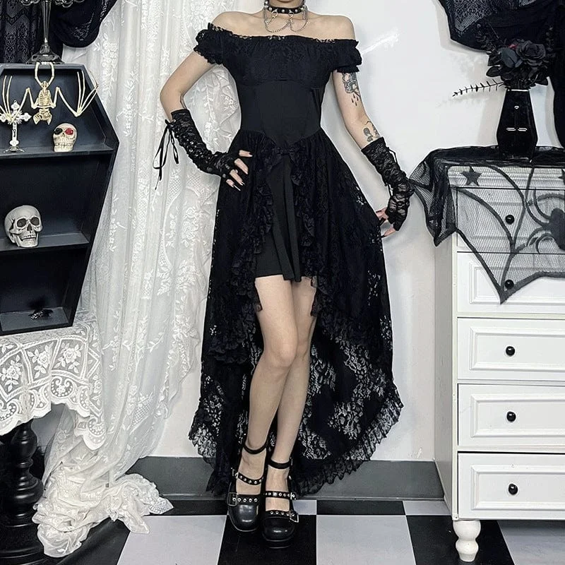 Women's Gothic Off-the-shoulder High/low Lace Party Dress