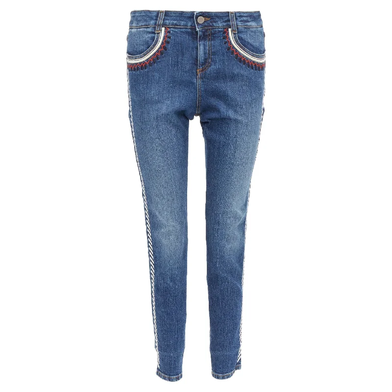 Stella McCartney ethnic embroidery trim cropped jeans