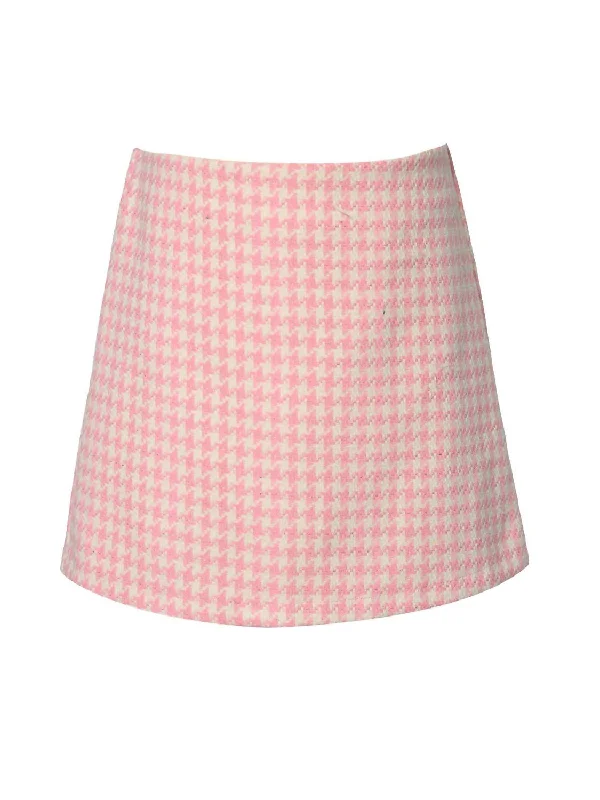 Girl's Houndstooth Skirt In Pink Multi