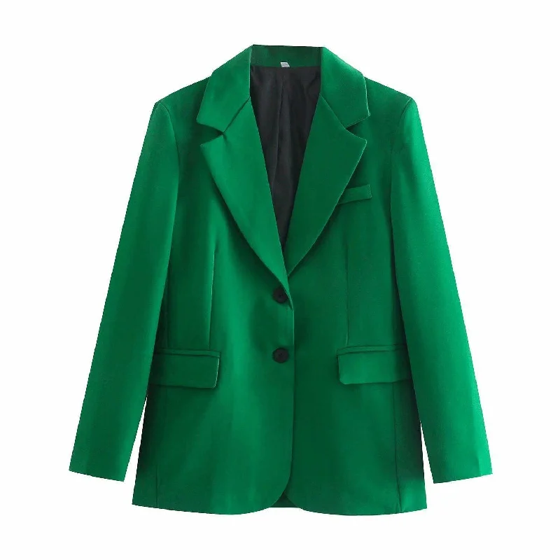 Dark Green Blazer Women - Casual - Plain-Solid