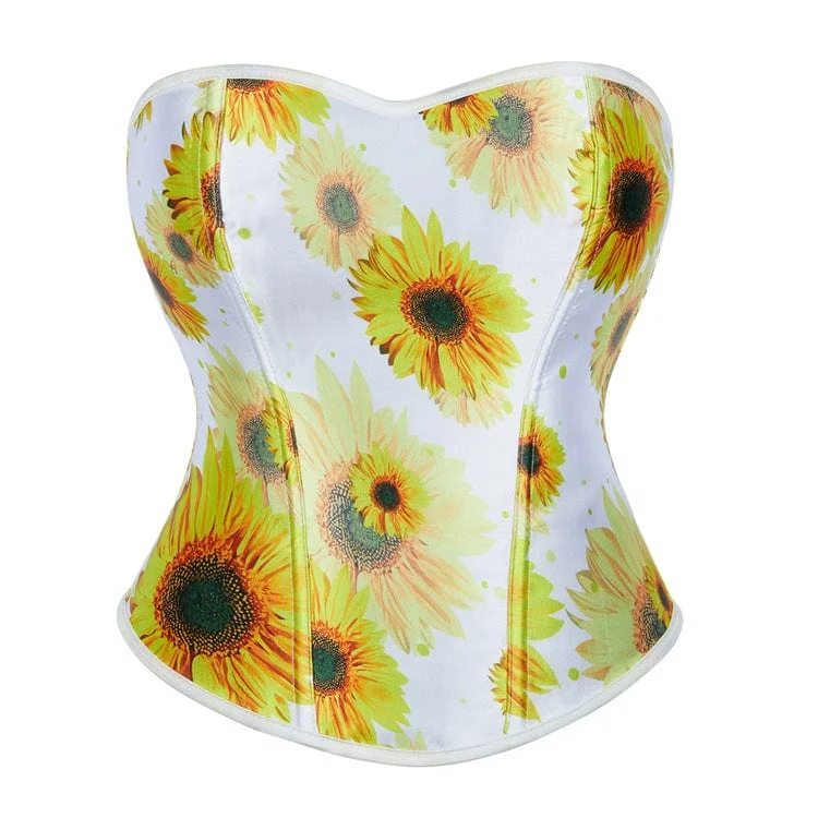 Women's Gothic Floral Printed Boned Overbust Corset