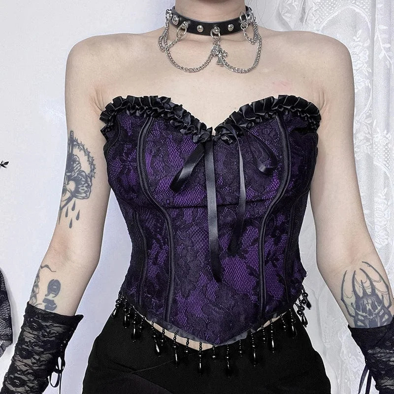 Women's Gothic Lace Splice Tassel Bustier