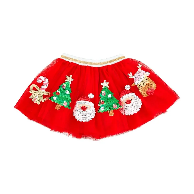 Girl's Christmas Sequin Tutu Skirt In Red