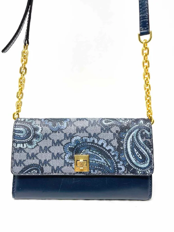 Michael Michael Kors Navy/Blue Paisley Leather Designer Crossbody Purse