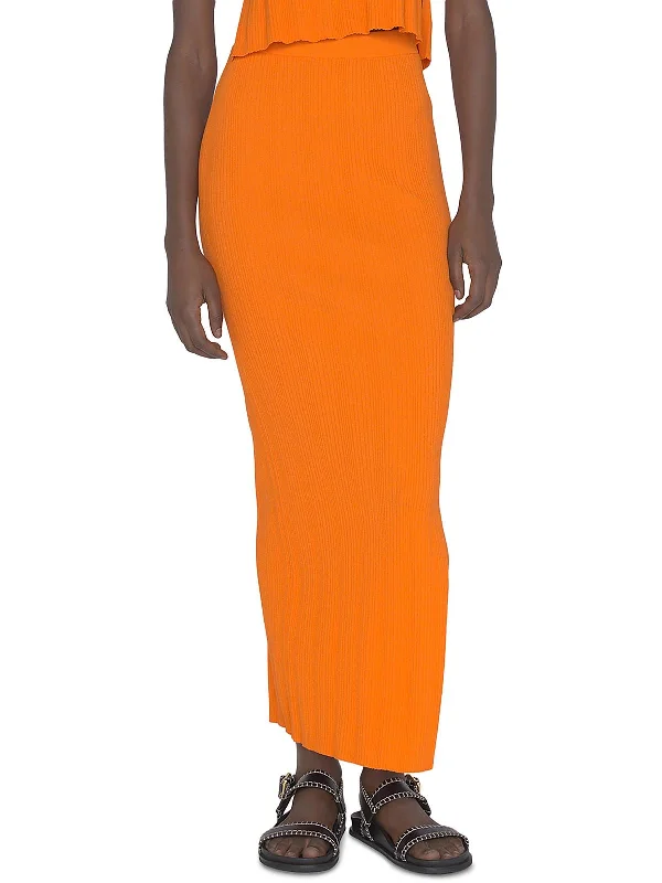 Womens Ribbed Cut-Out Maxi Skirt