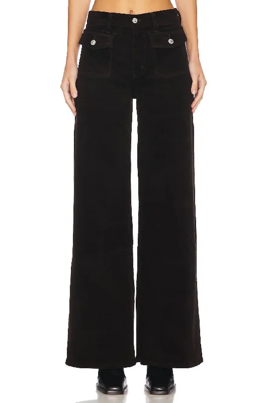 Raven Patch Pocket Wide Leg Corduroy Jeans In Clove