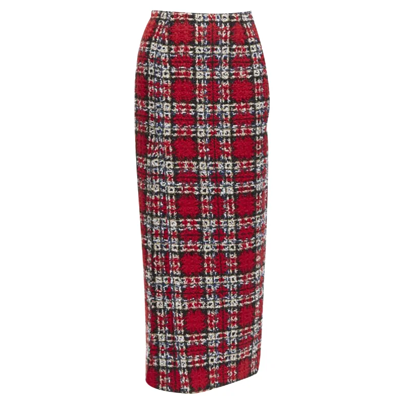 Halpern plaid check tweed high slpencil midi skirt