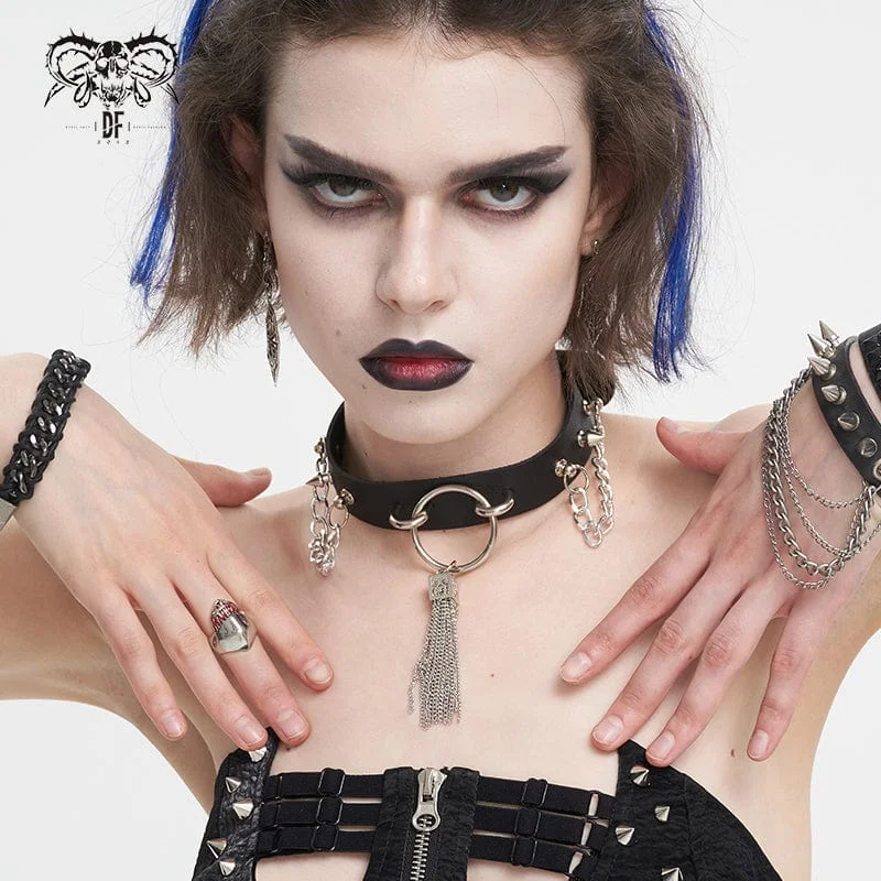 Women's Gothic Studded Tassels Chain Choker