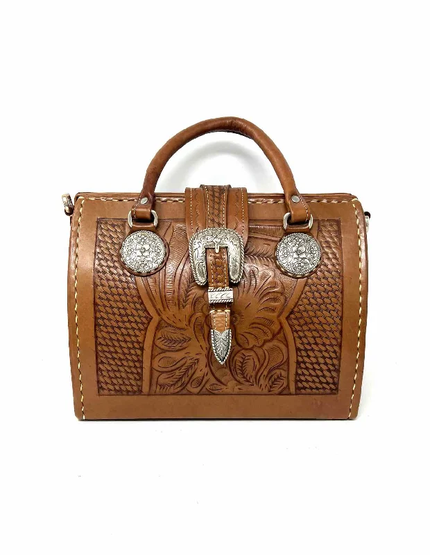 American West Brown/Silver Tooled Leather AS IS Designer Purse