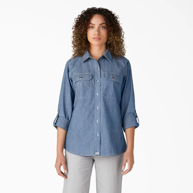 Women's Long-Sleeve Chambray Roll-Tab Work Shirt FL501