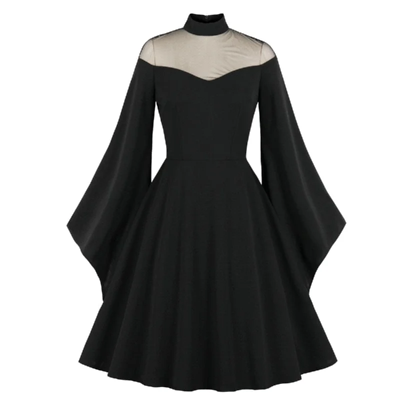 Women's Gothic Stand Collar Flared Sleevd Gown Dress