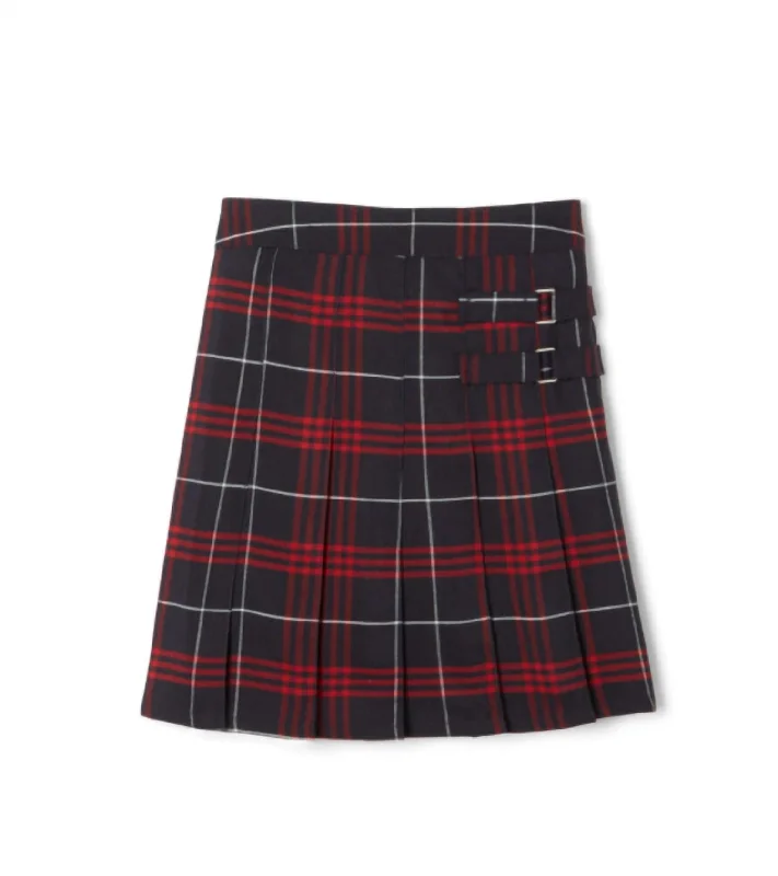 Kids Plaid Two-Tab Skort In Navy/red