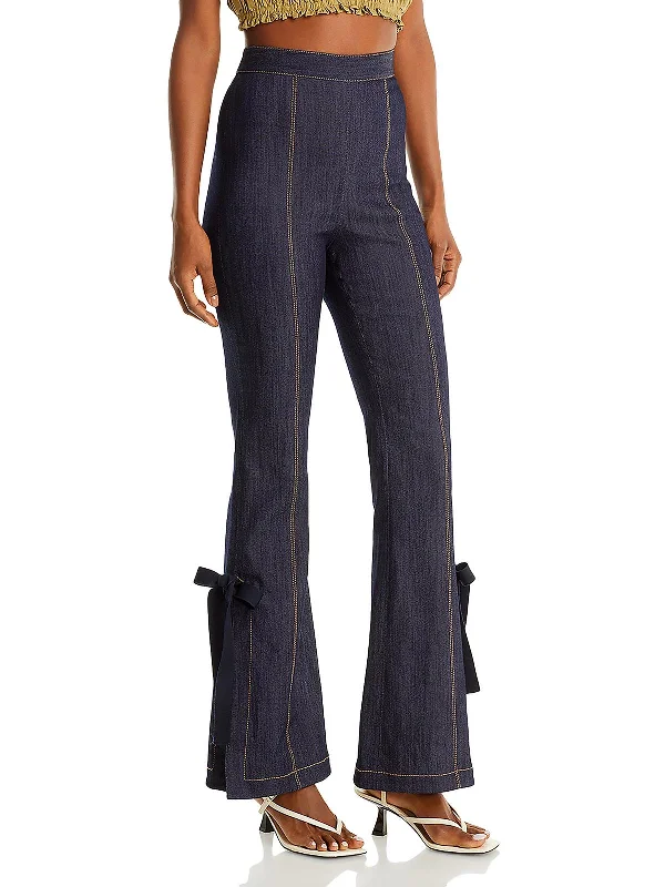 Womens Split Hem Denim Flared Pants