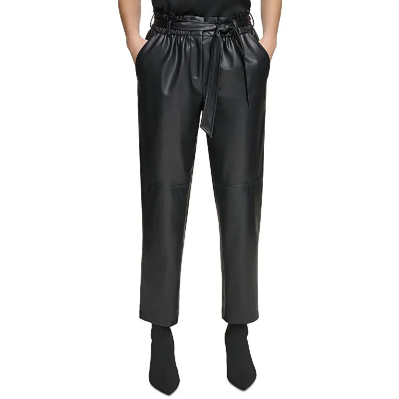 Womens High Rise Fuax Leather Ankle Pants