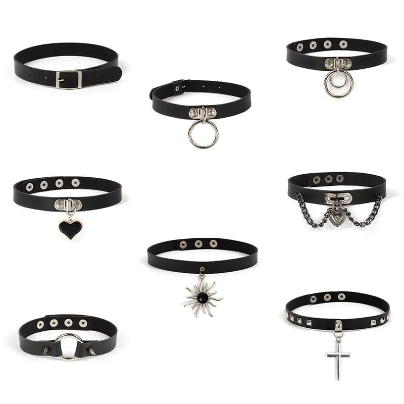 Women's Punk Ring Faux Leather Choker