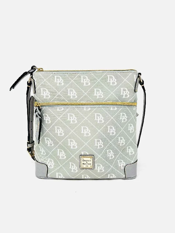 Dooney & Bourke Gray/White Signature Fabric/Leather W/ BAG! Crossbody Purse