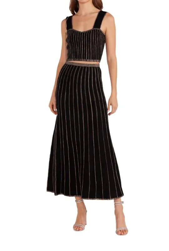 Celia Lurex Stripe Midi Skirt In Black Combo