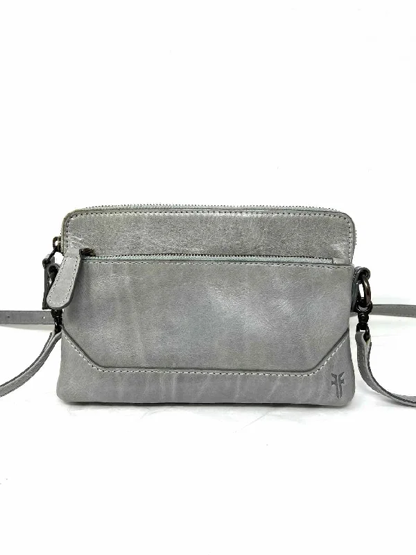 Frye Lt. Gray Pebbled Leather Designer Crossbody Purse