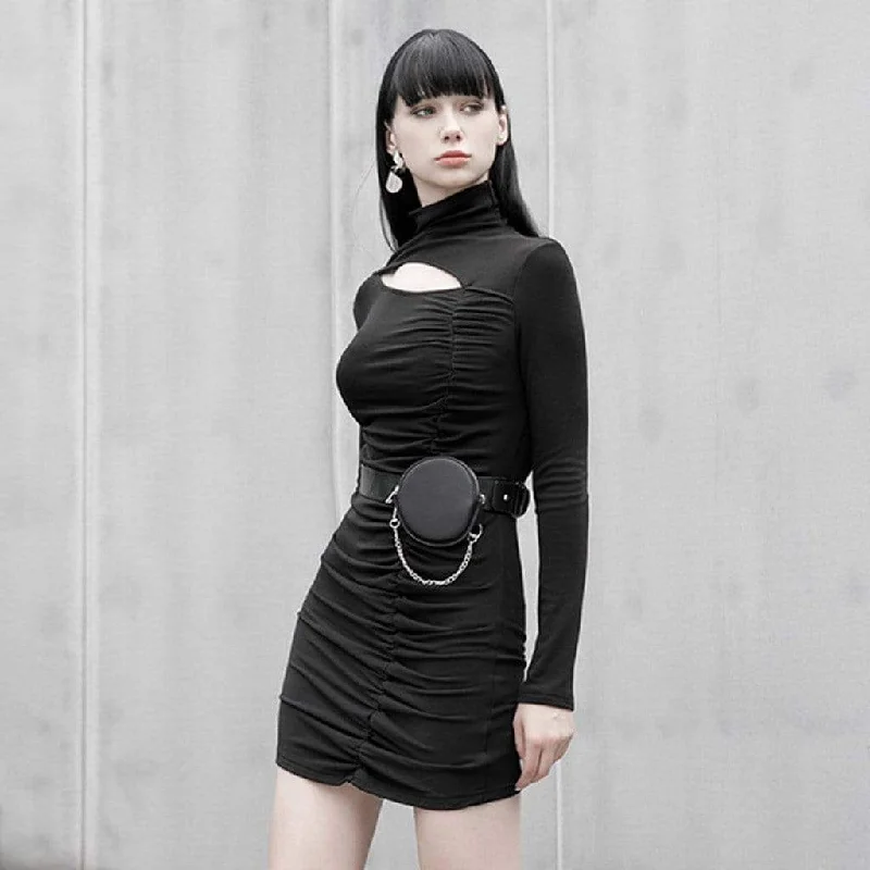 Women's Grunge Cutout Stand Collar Long Sleeved Shirt Dresses