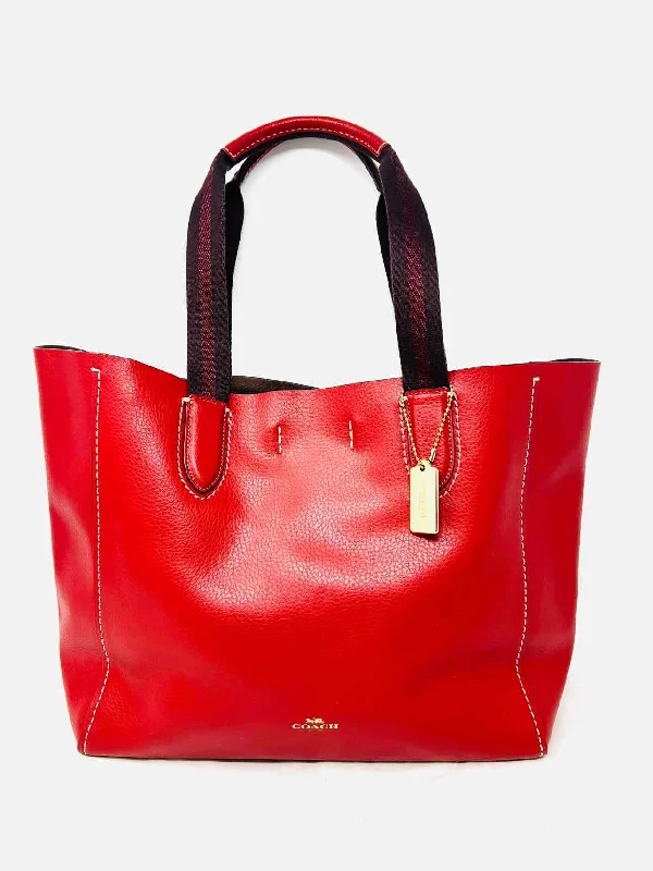 Coach Red Shoulder Bag Pebbled Leather Designer Tote