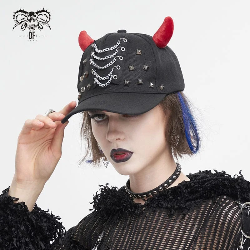 Women's Grunge Horned Studded Chain Cap