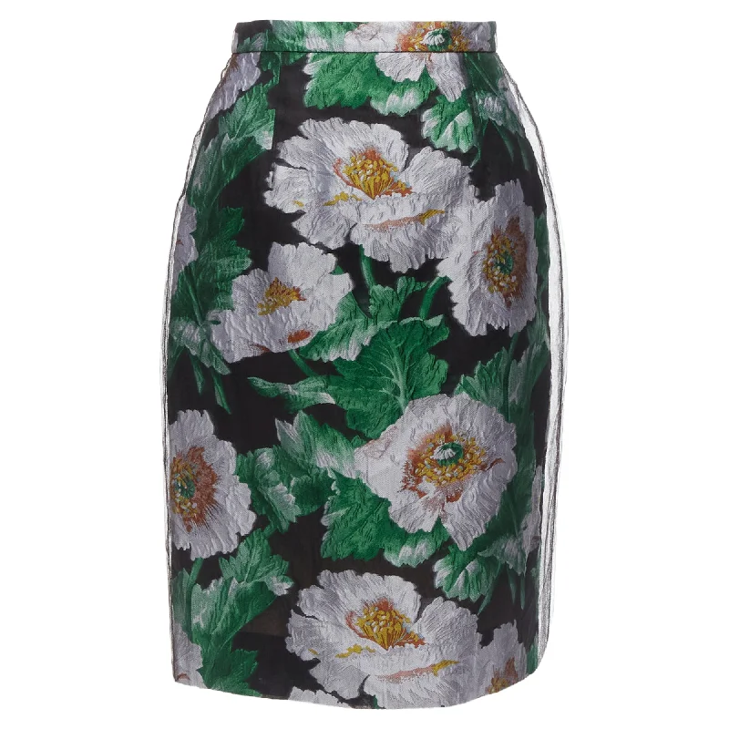 Oscar De La Renta tulle overlay floral jacquard skirt