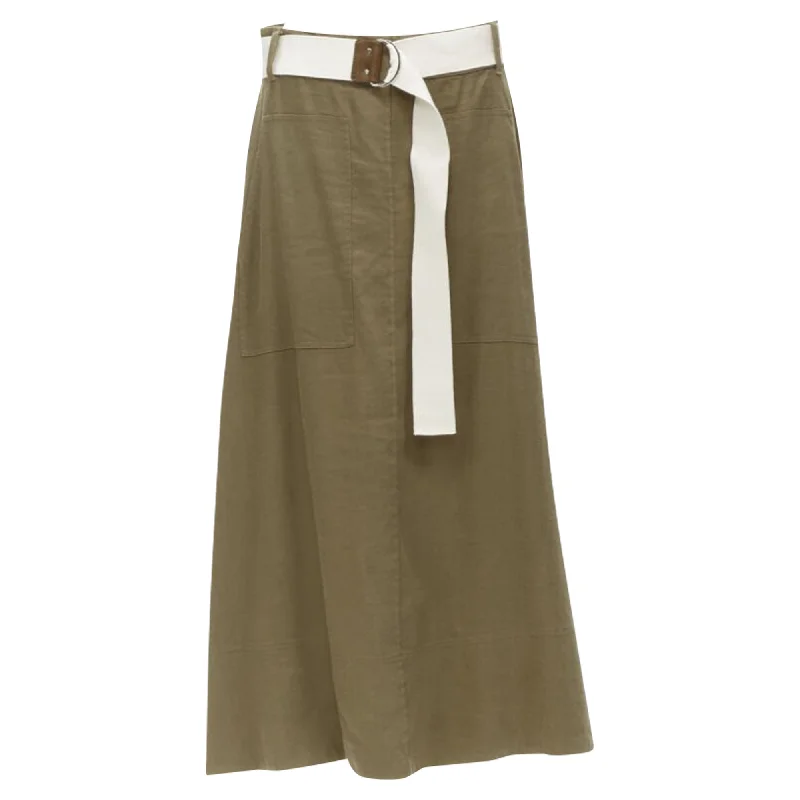 Tibi safari linen blend belted wrap midi skirt