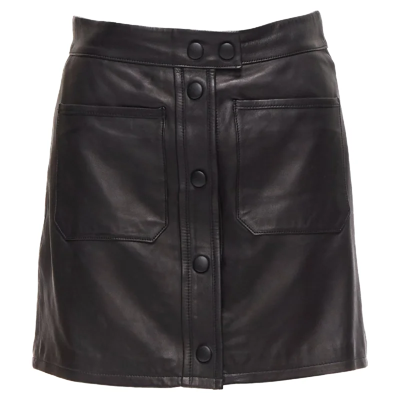 Frame lambskin leather snap button patch pocket mini skirt