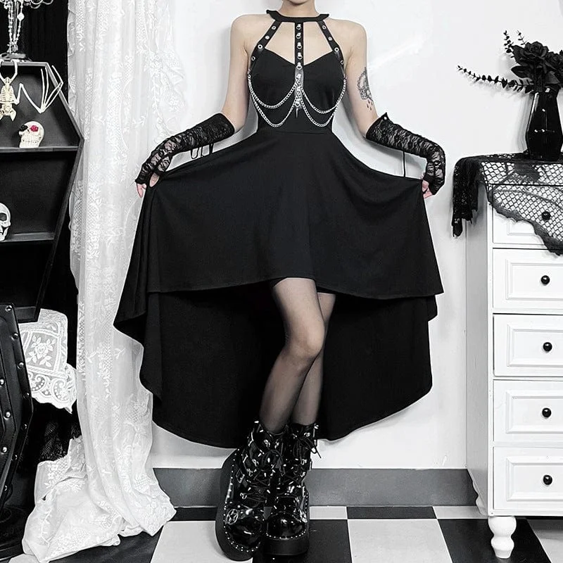 Women's Punk Eyelet Chain High/Low Witch Dress