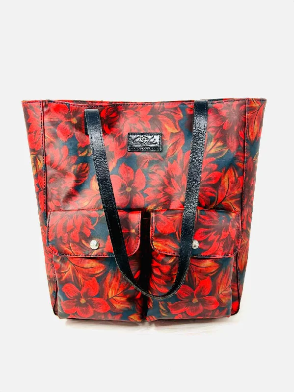 Patricia Nash Black/Red Pockets Floral Designer Tote