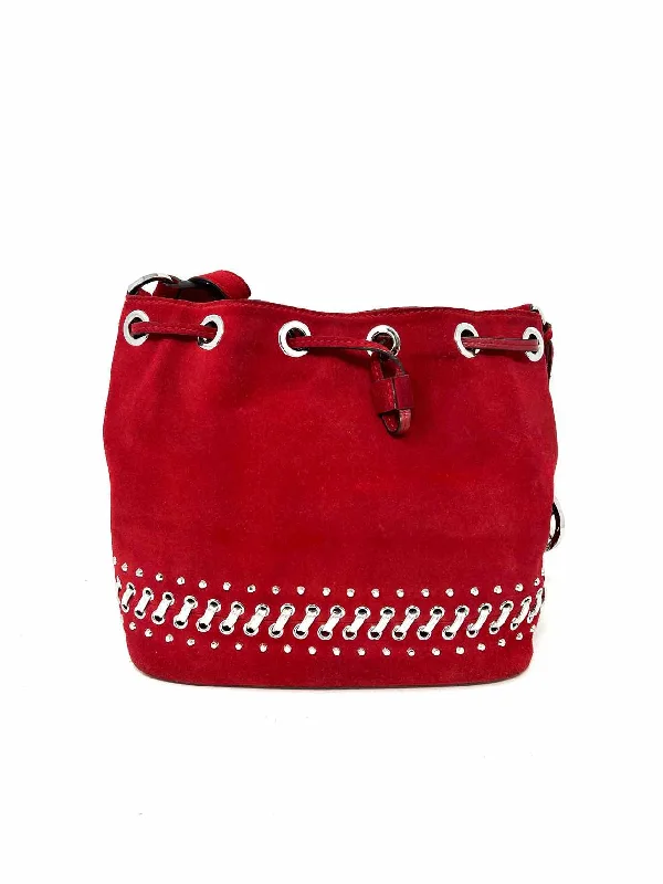 Michael Michael Kors Red/Silver Whipstitch Suede Designer Satchel